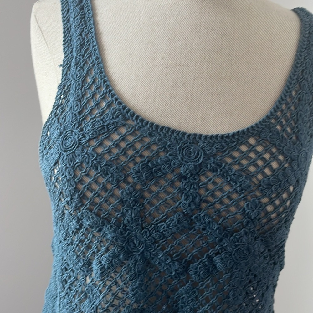 Forever 21 blue crochet see thro crop Tank Top